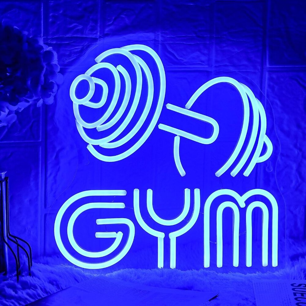 New Dumbbell Neon Sign – Blue Barbell Gym LED Light for Home Gym Wall Decor